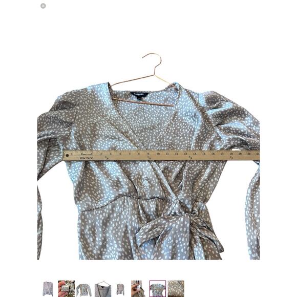 Express factory faux wrap with side tie puff sleeve satin blouse size medium - Picture 3 of 7